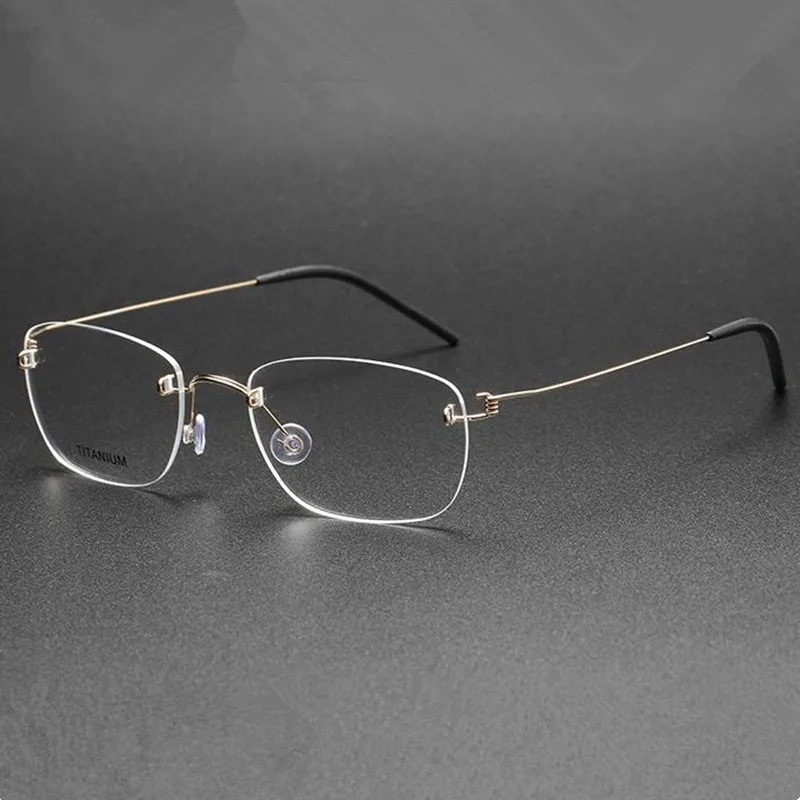 Lightweight Minimalist Sty No-screw Gold-Rimmed Frame Glasses for Prescription Eyewear Quality Pure-Titanium Unisex 53-19-145