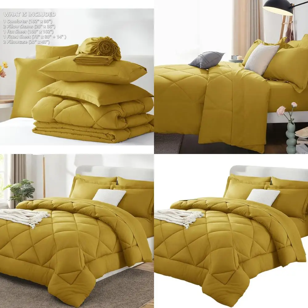 

Комплект из 7 предметов: горчично-желтый королевский пододеяльник: роскошное всесезонное постельное белье с простынями, наволочками и шамс
