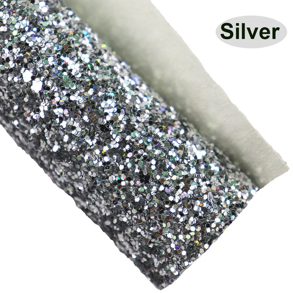 30x134cm Roll Silver Gold Chunky Glitter Fabric Faux Synthetic Leather For Bows Earring Decorative DIY AY126