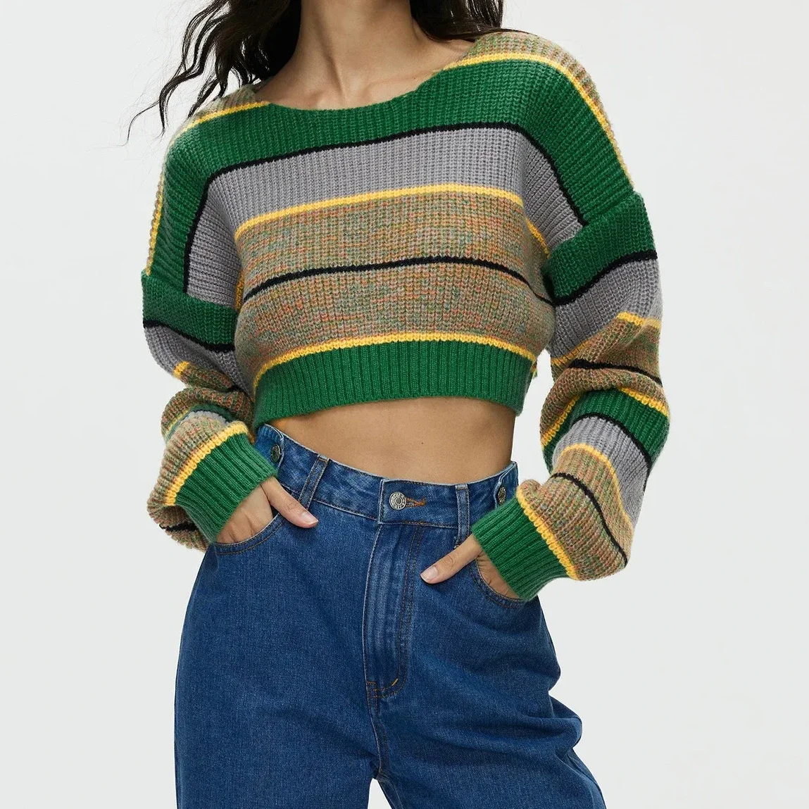 

Y2k Green Striped Sweater Women White Jumpers Autumn Winter Long Sleeve Thick Black Spring 2025 Sweaters Y2k E-girl Pullovers