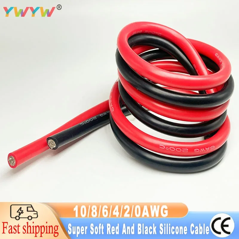 Silicone Wire Red Wire Black Wire 10awg 8awg 6awg 4awg 2awg 0awg High Temperature Car Battery Wire 0.08mm Tinned Copper Wire