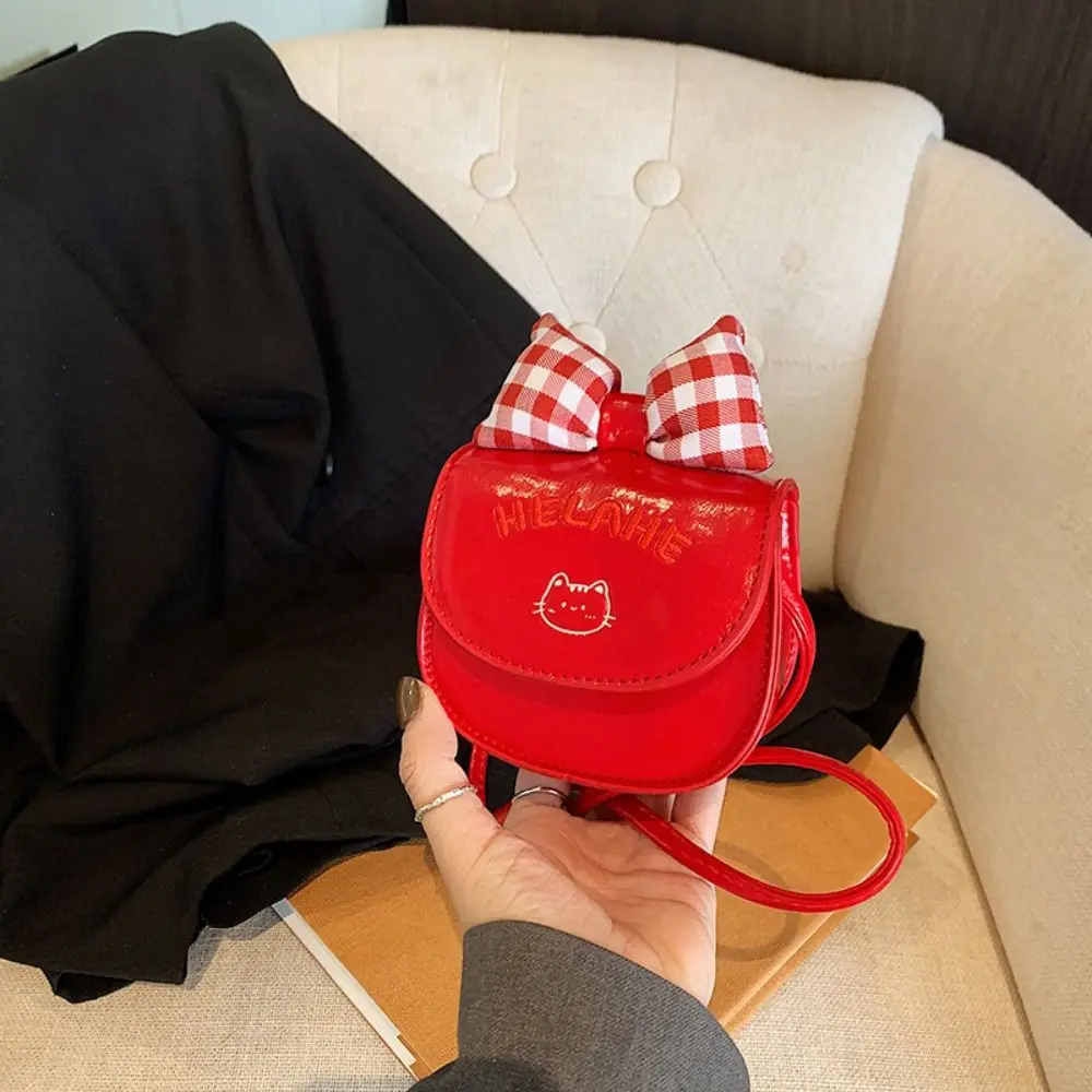 

Portable Kawaii Kids Leather Square Bag Korean Style Plaid Crossbody Bag Storage Cartoon Cat Mini Shoulder Bag Girls