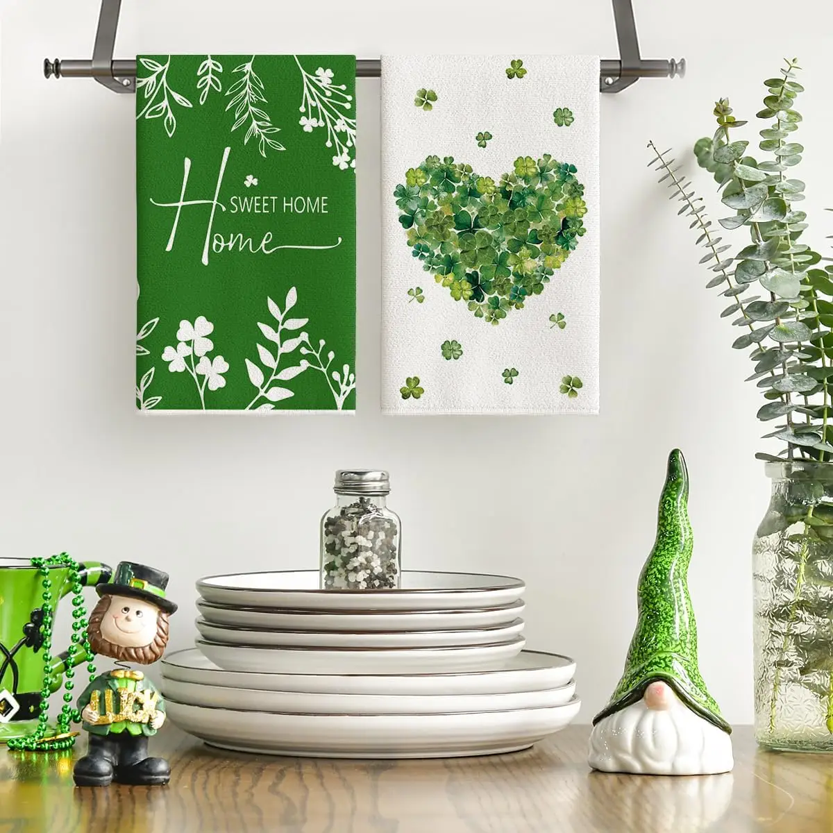 Artoid Mode Heart Irish Leaves Home Sweet Home St. Patrick's Day Kitchen Towels Dish Towels,  Farmhouse Spring Decoration Cleani