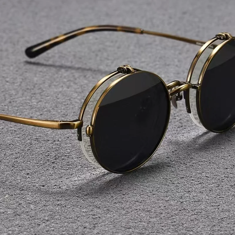 Retro round pure titanium UV400 polarized light clip sunglasses with anti UV and anti reflection flip vintage glasses with 4lens