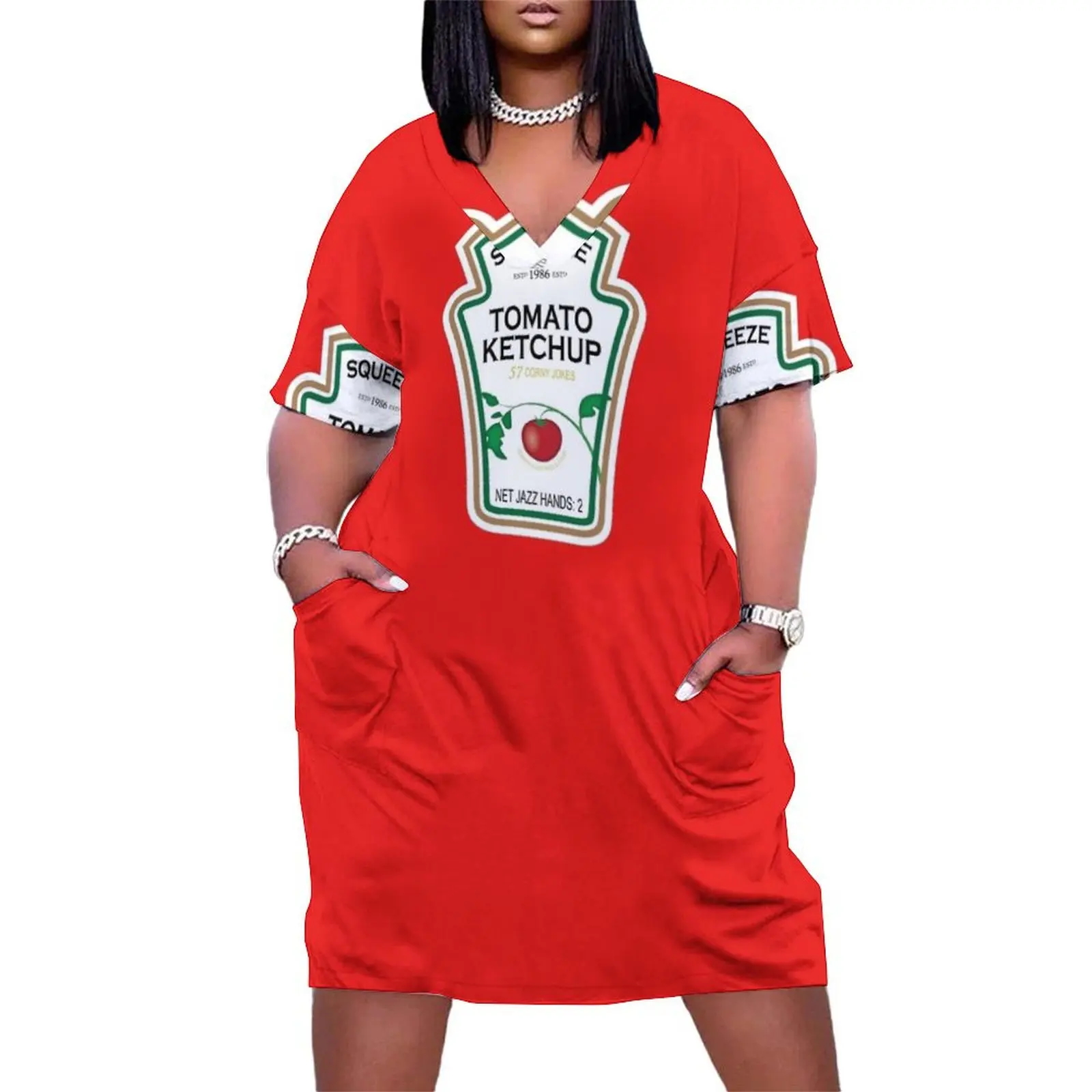 

Funny Ketchup Label Loose Pocket Dress sexy dress for women elegant dresses for women women"s evening dresses 2024