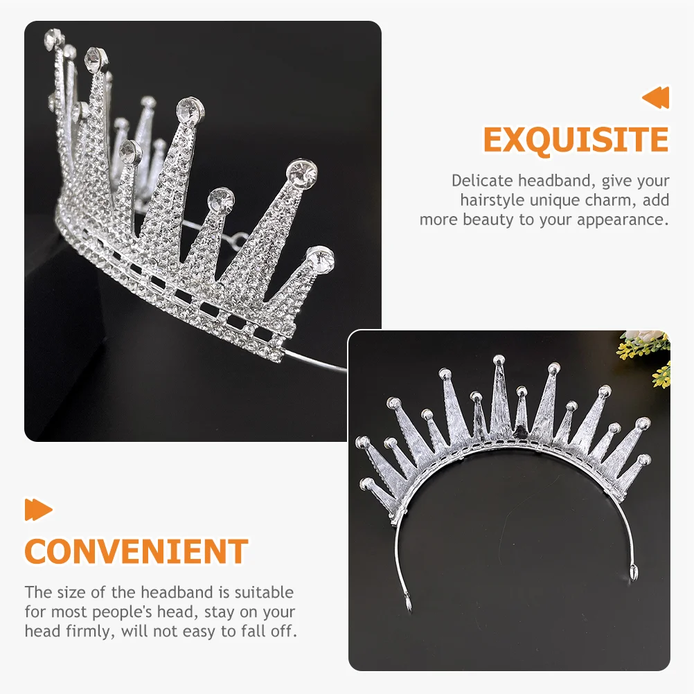 Rhinestone Crown The Wedding Headband Hair Accessory Headgear Crowns Tiaras for Women Bride Birthday Bridal Rhinestones Pearls