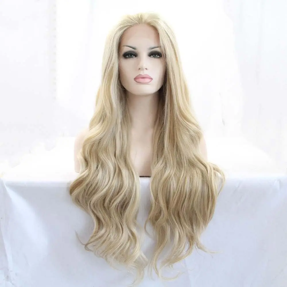 Brown/Blonde Wig Synthetic Blonde Lace Front Wigs Piano Blonde Color Long Soft Hair Heat Resistant Fiber Long Wavy Wigs