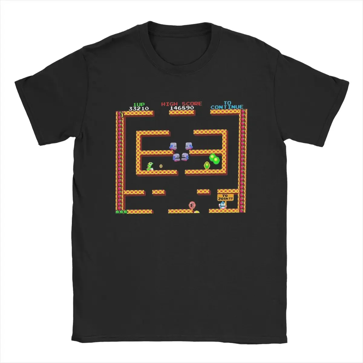 Unique Bubble Bobble Level Game T-Shirts for Men Crewneck Cotton T Shirts Short Sleeve Tees Plus Size Tops