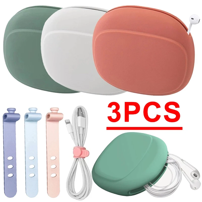 

Портативный контейнер для хранения кабеля для передачи данных и наушников, органайзер для кабеля для наушников, силиконовая сумка для хранения, с кабельными стяжками, кошелек для монет