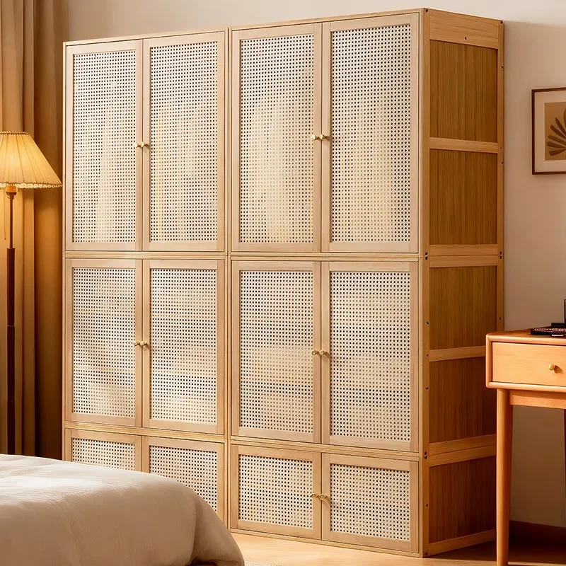 Simple Floor Standing Wardrobe with Door Multi Layer Dustproof Storage Cabinet for Bedroom Rental Home