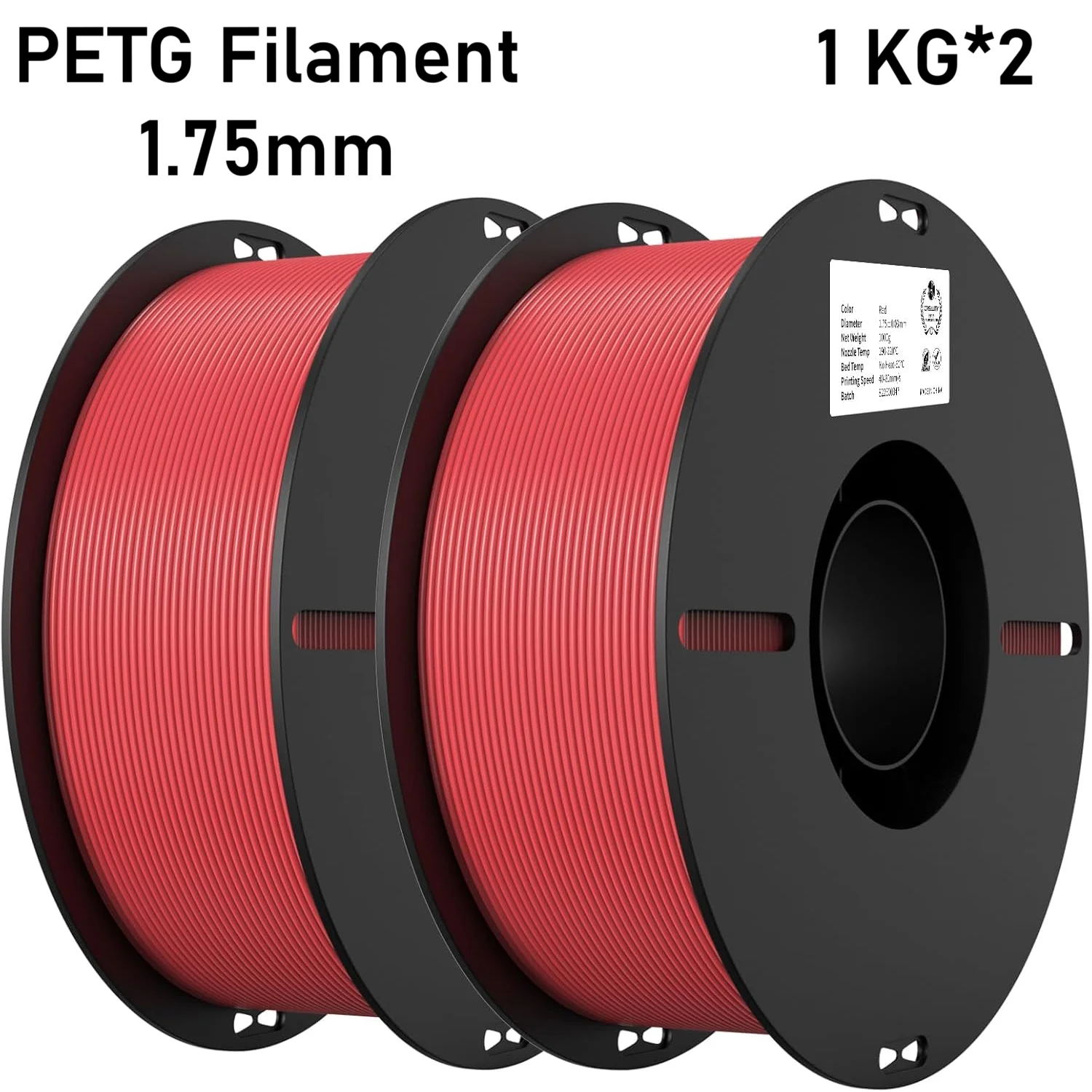 

Нить PETG 1,75 мм, 2 кг, прочная нить для 3D-принтера PETG, подходит для большинства 3D-принтеров FDM (красный, красный)