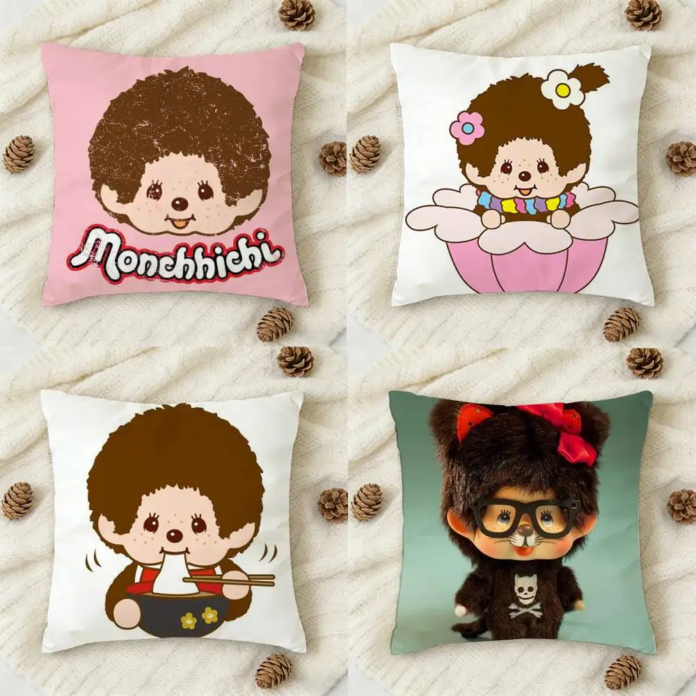 

Cute M-Monchhichi Double-sided Printed Square Decorative Cushion Cover for Sofa Living Room Home Decor