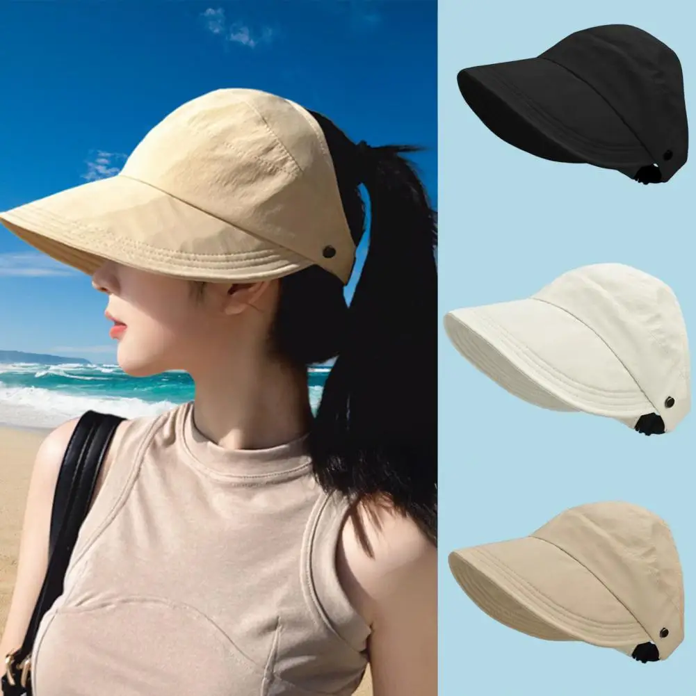 Fashionable Face Hat Women’s Wide Brim Sun Visor Hat Adjustable Ponytail Cap for Uv Protection Packable Beach for Commuting