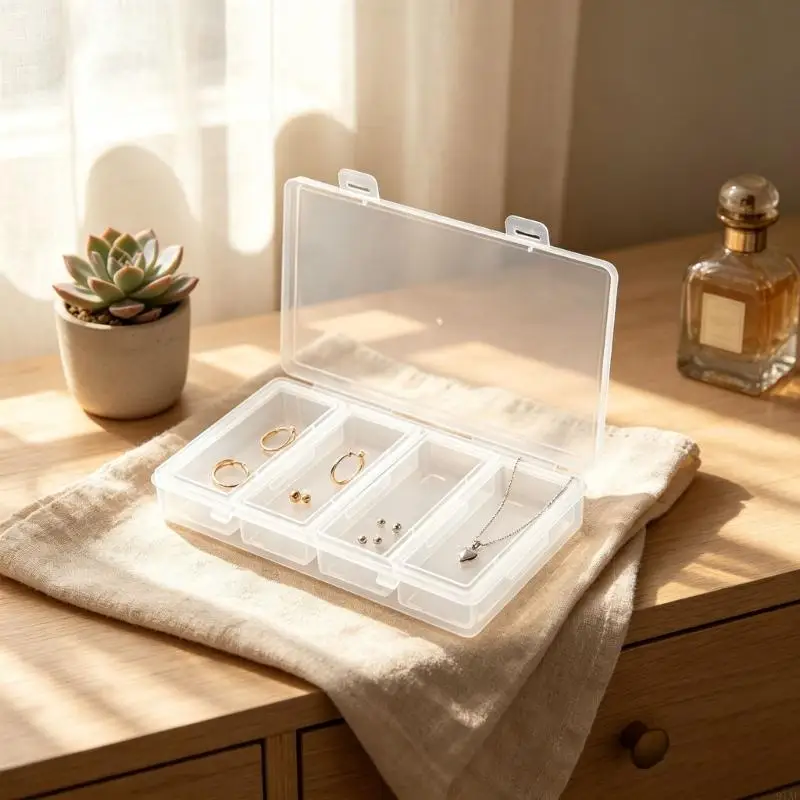 91AF Transparency Organizers Box With 4 Removable Sections For Small Items Accessories