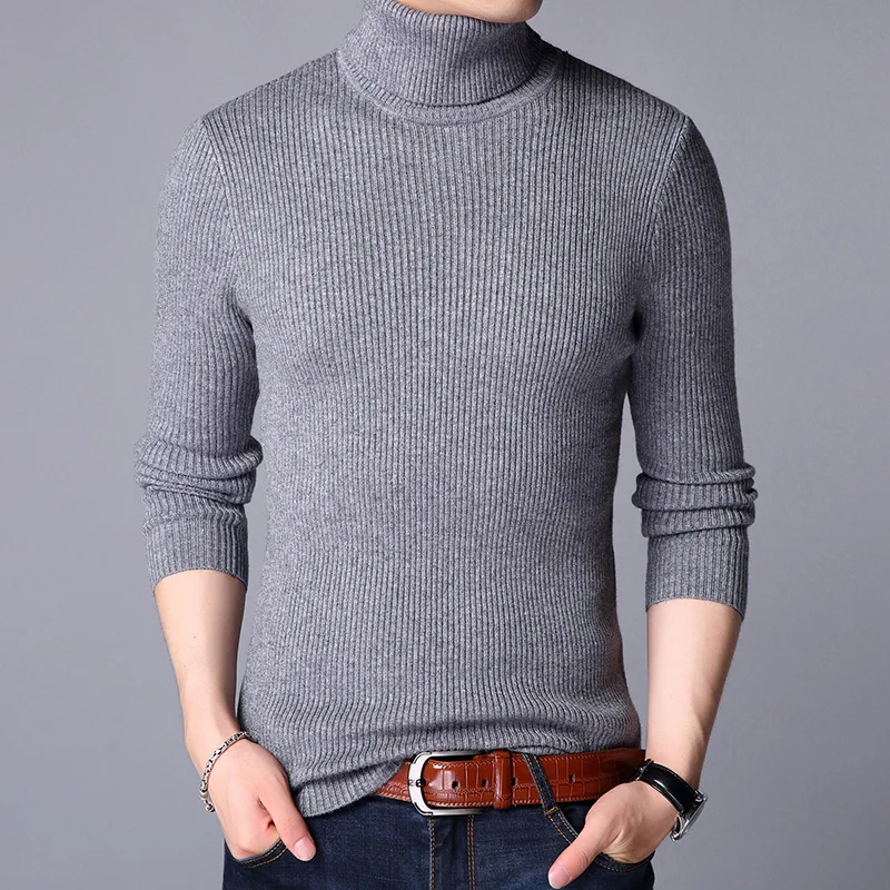 

Autumn Winter Men's Knitted Slim Fit Solid Sweater Turtleneck Keep Warm Men Long Sleeve Jumper Pullover