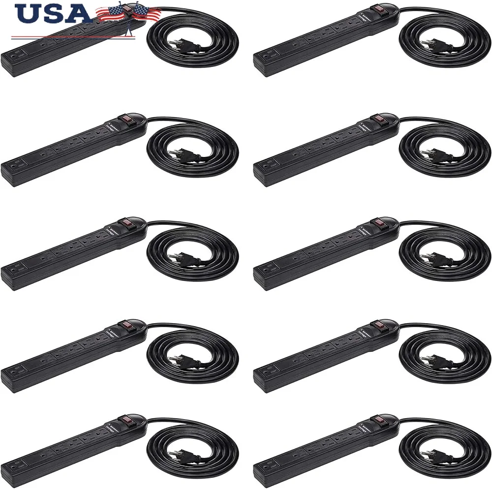 

6-Outlet Surge Protector Power Strip 790 Joule Circuit Breaker 6ft Cord 10-Pack LED Indicator Multiple Device Protection