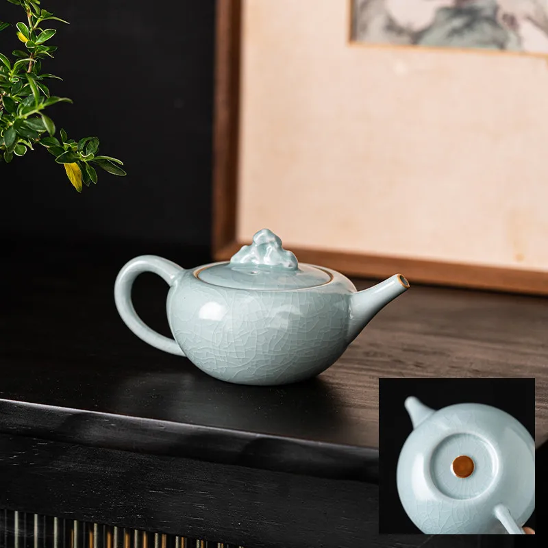 Teapot Ru Ware Tea Set Making Device Household Single Ceramic Large Size Kung Fu Moisture Leaving Piece Supportable Ru-Porcelain