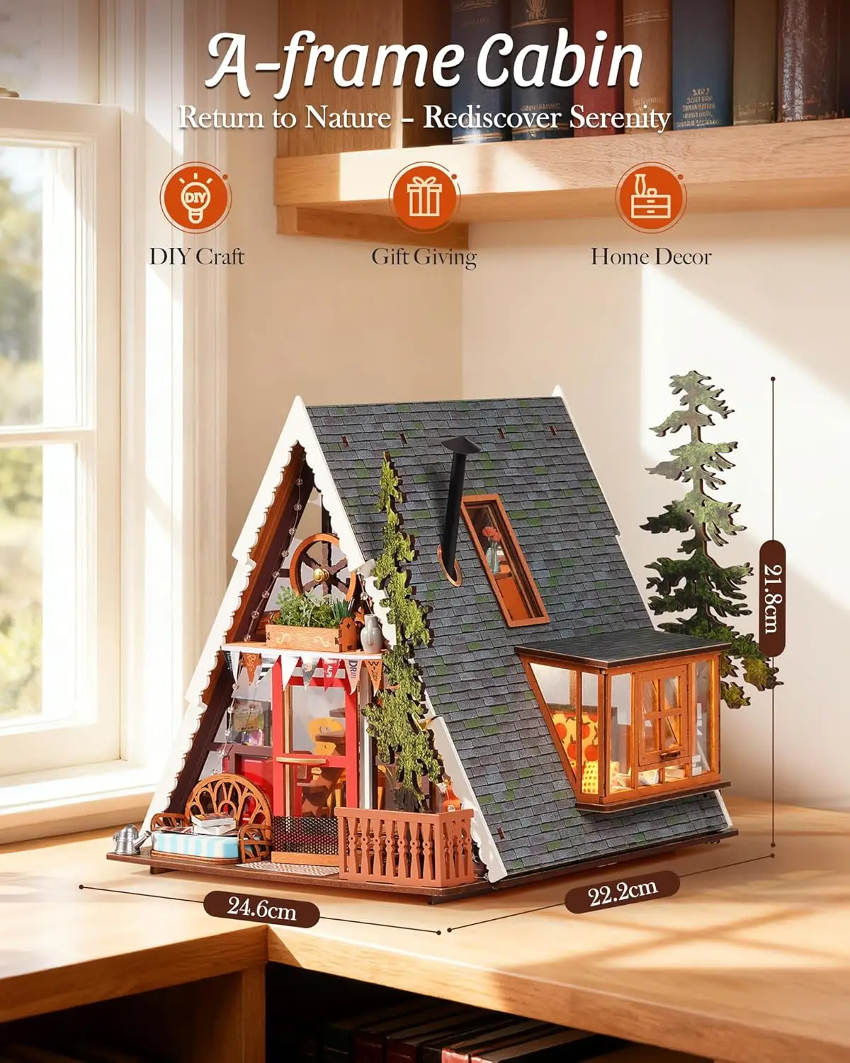 Robotime Rolife A-Frame Cabina Diy Kit de casa en miniatura Casa de muñecas de madera a partir de 14 años Decoración del hogar Regalos para mujeres y hombres
