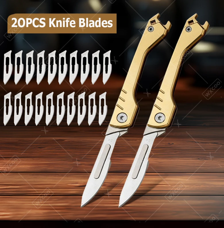 Cuchillo plegable de acero inoxidable, cuchillas para cuchillo de bolsillo, 23 cuchillos de bisturí de Metal para tallar acero al carbono, cuchillo para Hobby, Kit de cuchillos artesanales