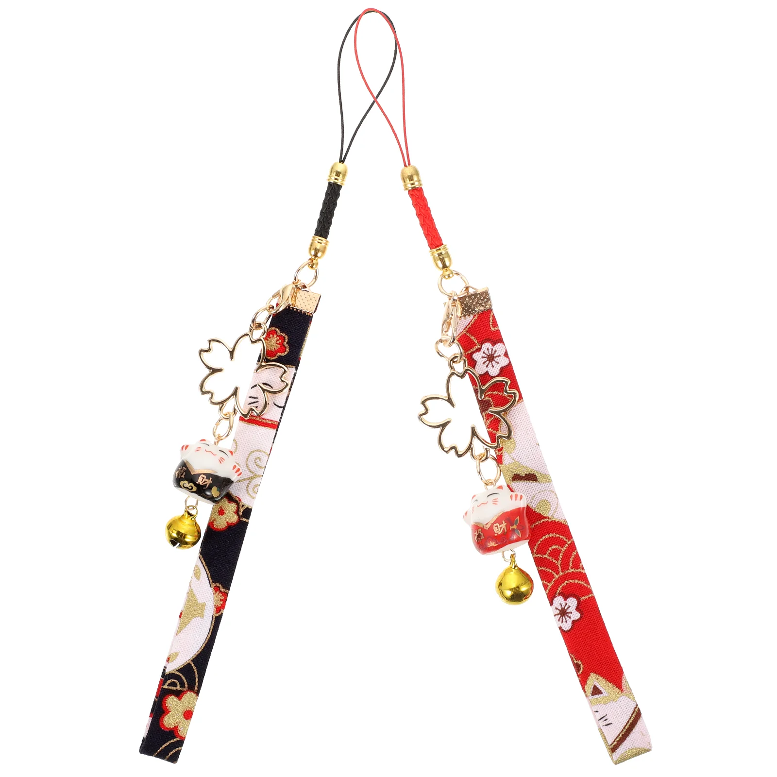 2 Pcs Fortune Cat Pendant Cellphone Strap Lucky Decors Mobile Decorations Bell Lanyards Ring Chime Student