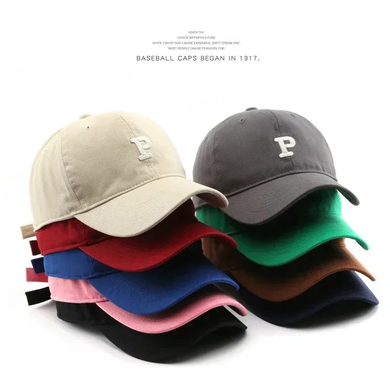 Ladies and Men Cotton Baseball Caps Fashion P Letter Back Button Cap Casual Fall Outdoor Sports Caps Girls Hats Unisex Gorras