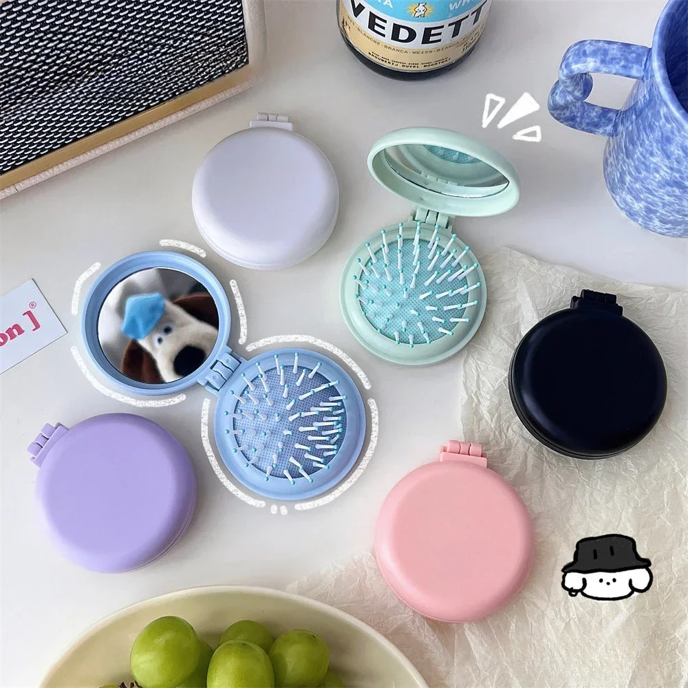 

Simple Airbag Comb Solid Color Portable with Mirror Massage Girls Candy Color Hair Salon Folding Comb