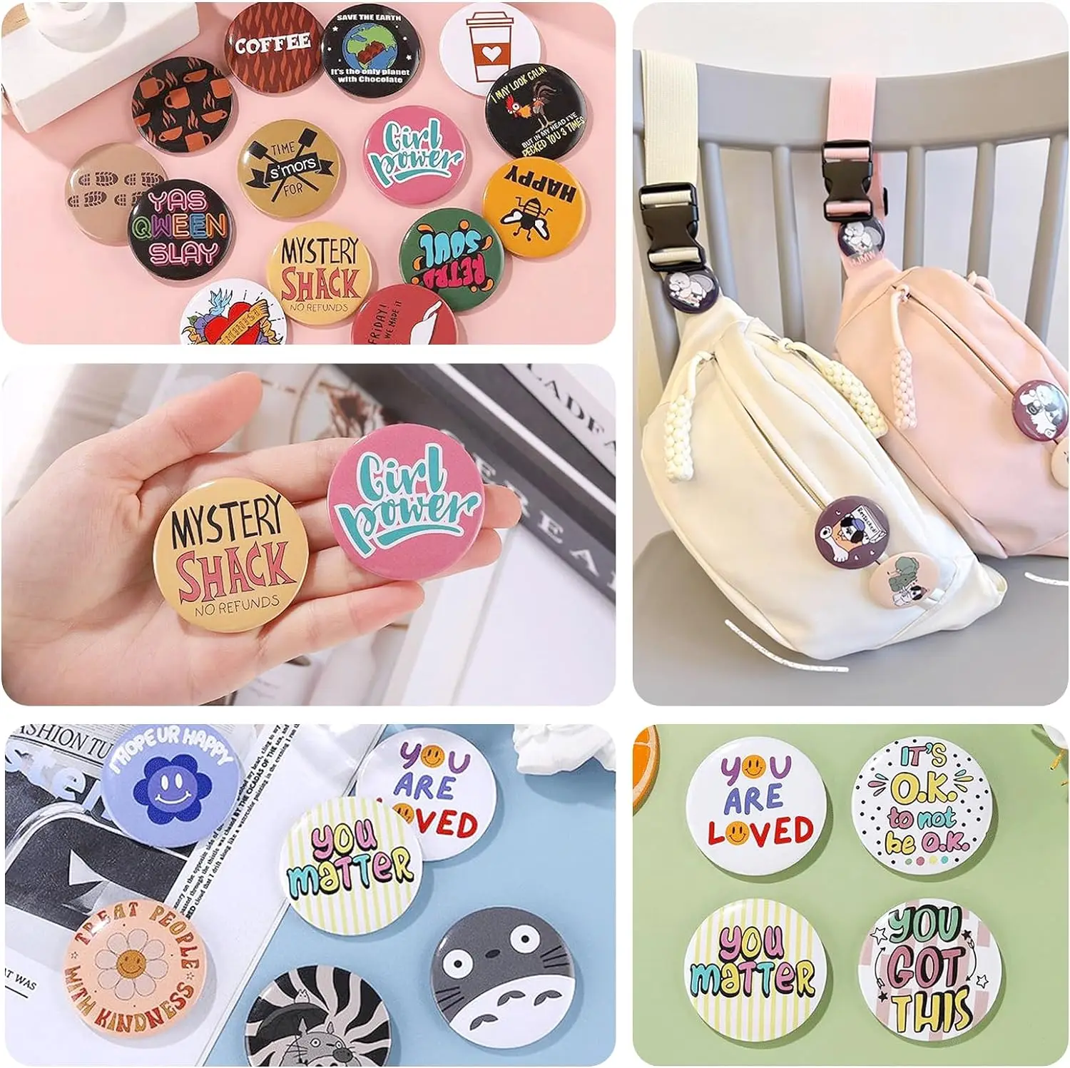 HTVRONT 100 Pcs Plastic Button Pins for Button Maker Machine 58mm Round Badge Making Supplies with Plastic Shell Back Cover