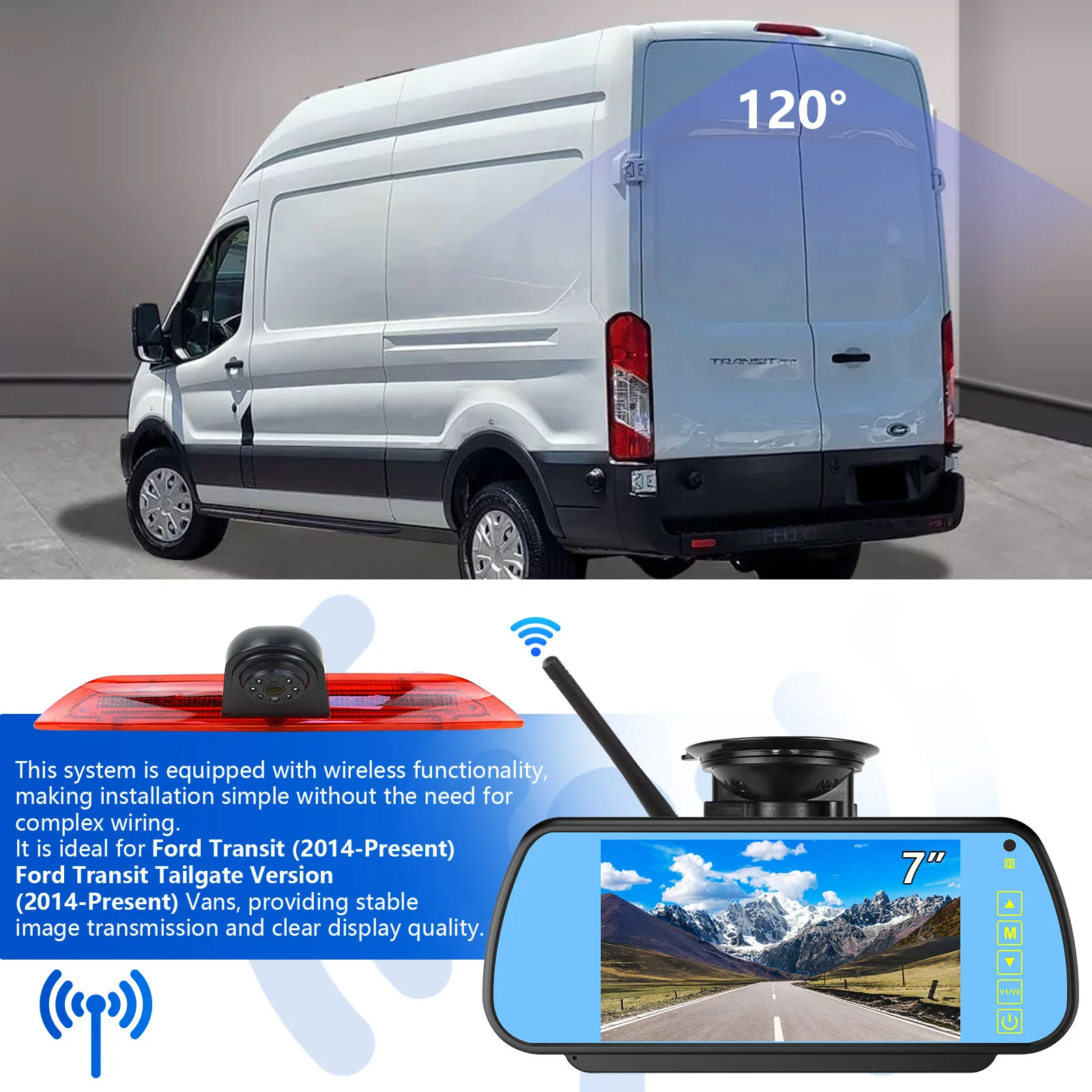 AHD 1080P car brake light camera rear view reversing camera kit is suitable for Ford Transit sedans (2015 - 2020 models)