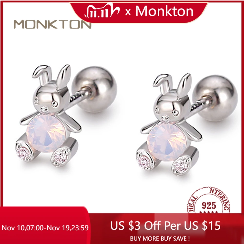 

Женские серьги-кролики из серебра 100% пробы с розовым цирконием