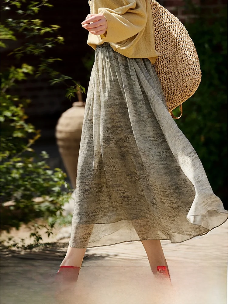 

Романтичная юбка миди с принтом, А-силуэт, женская, весна-лето, новинка, из мягкого вискозного материала, для офиса