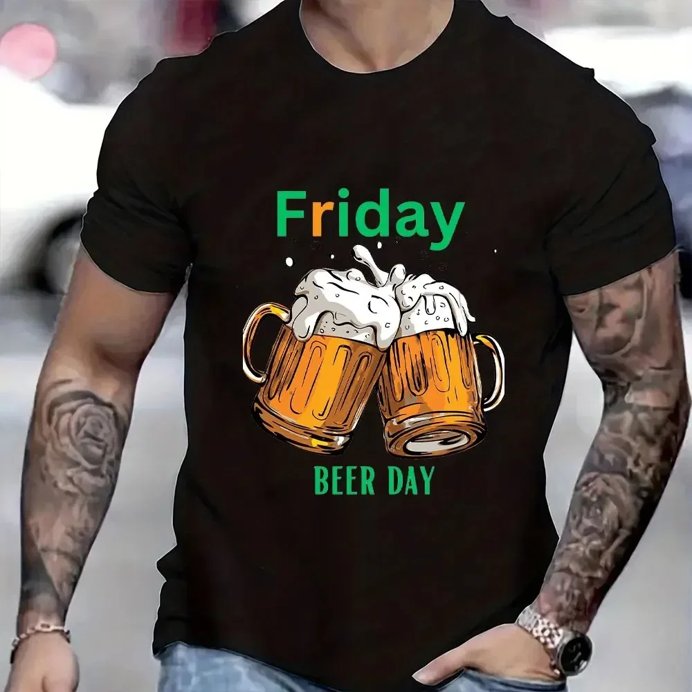 Friday Beer Day Print  T-Shirt Top T-shirts for Men Hip Hop Tops Shirts Short Sleeve Men's T-shirts Summer Clothing for Men Tops