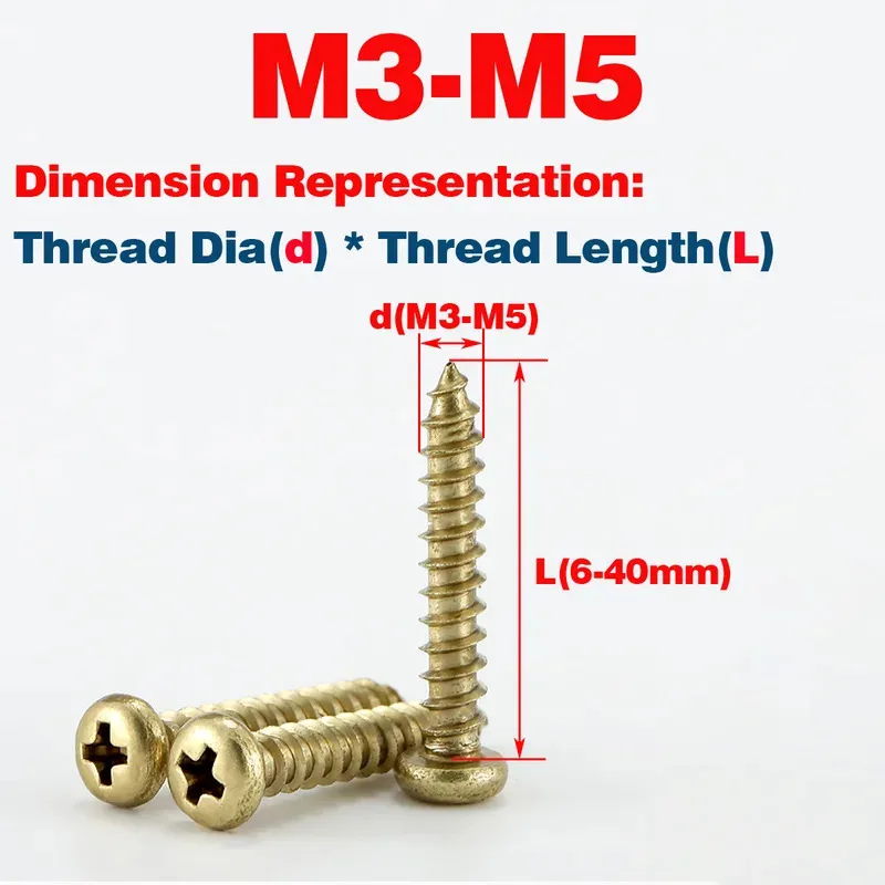 Quick Installation Brass Wood Screw Corrosion Resistant for Humid Environments Self Tapping M3 M3.5 M4 M5