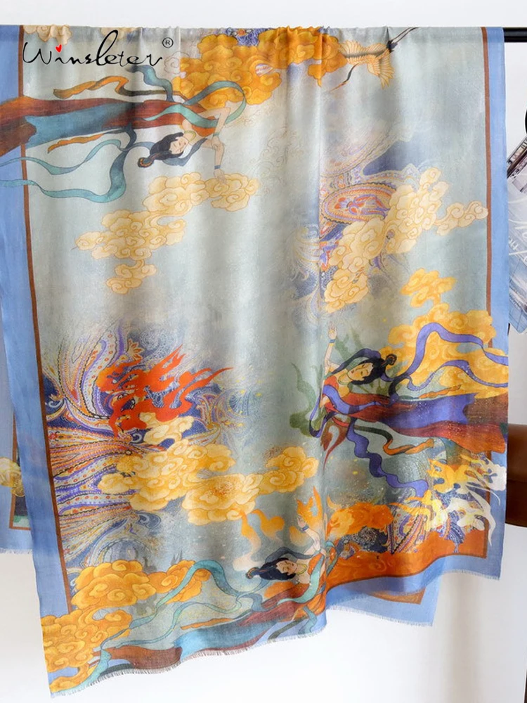 Winsleter-Women 100%Wool Elegant Long Scarf, 200*100CM Retro Print, Mom Gift Temperament Commute Scarves, 2026 Spring A5D975CC