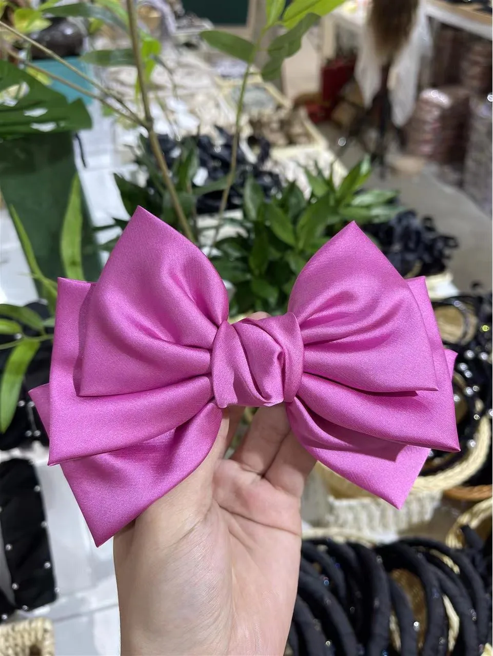 Handmade  Cotton Hair Accessories Satin Silk Hair Bow Three Layers French HairClips Bowknot Hair Clip for Girls and Women