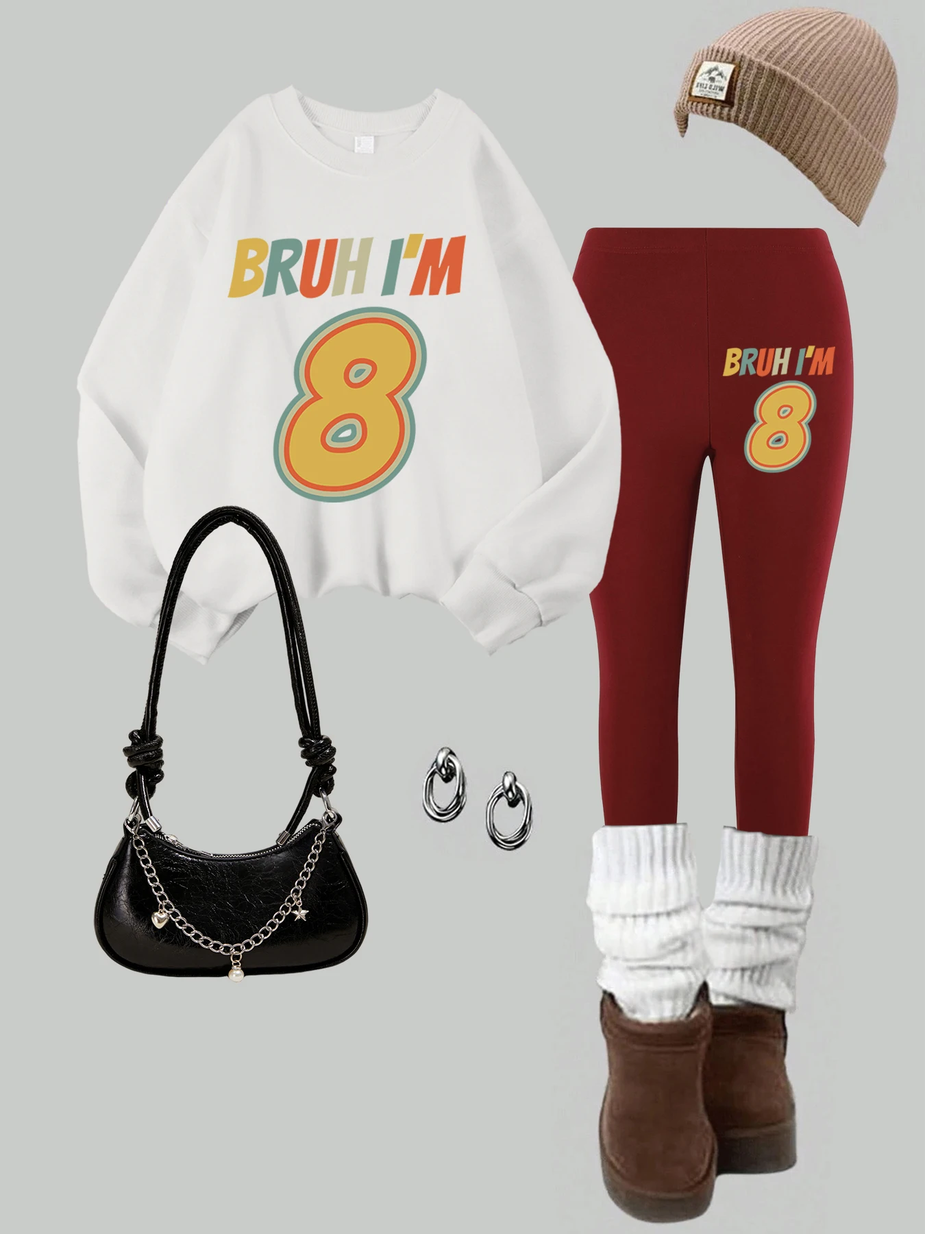 Bruh I'M 8 Fun Pattern Women Fashion Hoodie Set Fleece Soft Sweatshirt Autumn Winter Jogging Suit Comfy  High Elastic Sweatpants