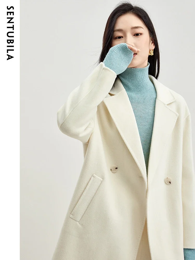 معطف شتوي طويل من الصوف 100% من Sentubila للنساء ملابس خارجية 2024 معطف كوري أنيق بياقة مدببة مزدوج الجوانب W44O56471X #3