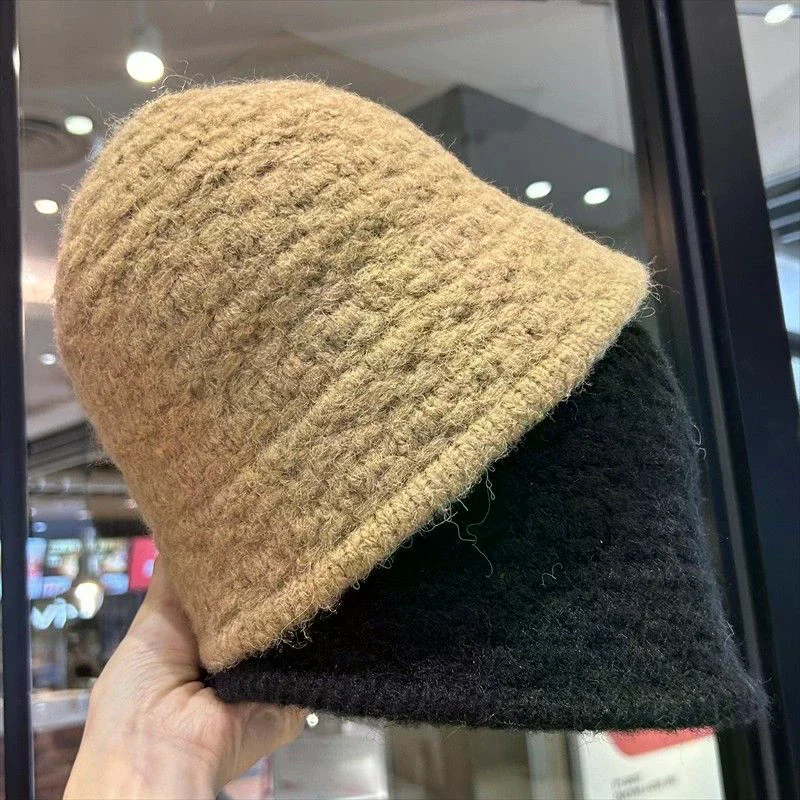 2026 neue Wolle Gestrickte Mode Hut Für Frauen Einfarbig Winter Eimer Hut Für Winter Wärme Mit Bogen Woolen Becken Hut