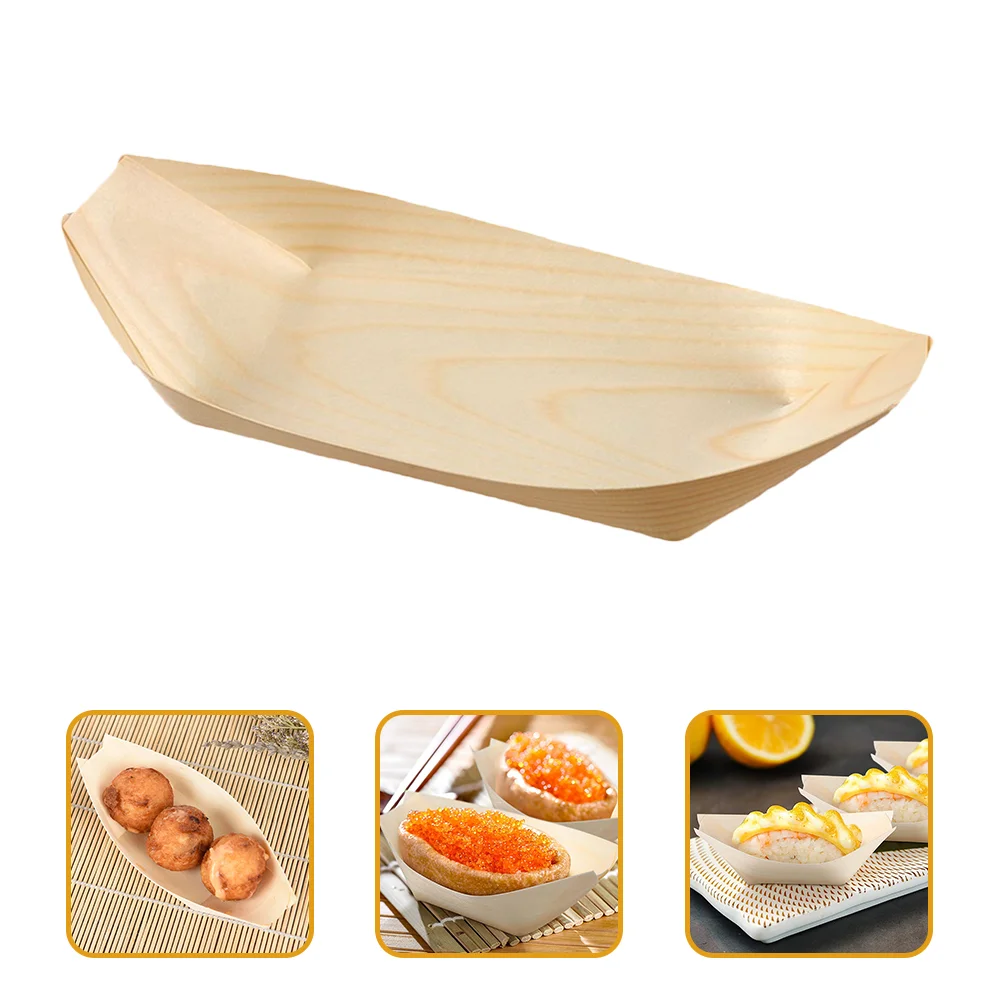 150 Pcs Snack Containers Sushi Wooden Boat Platters Food Trays Japanese- Khaki