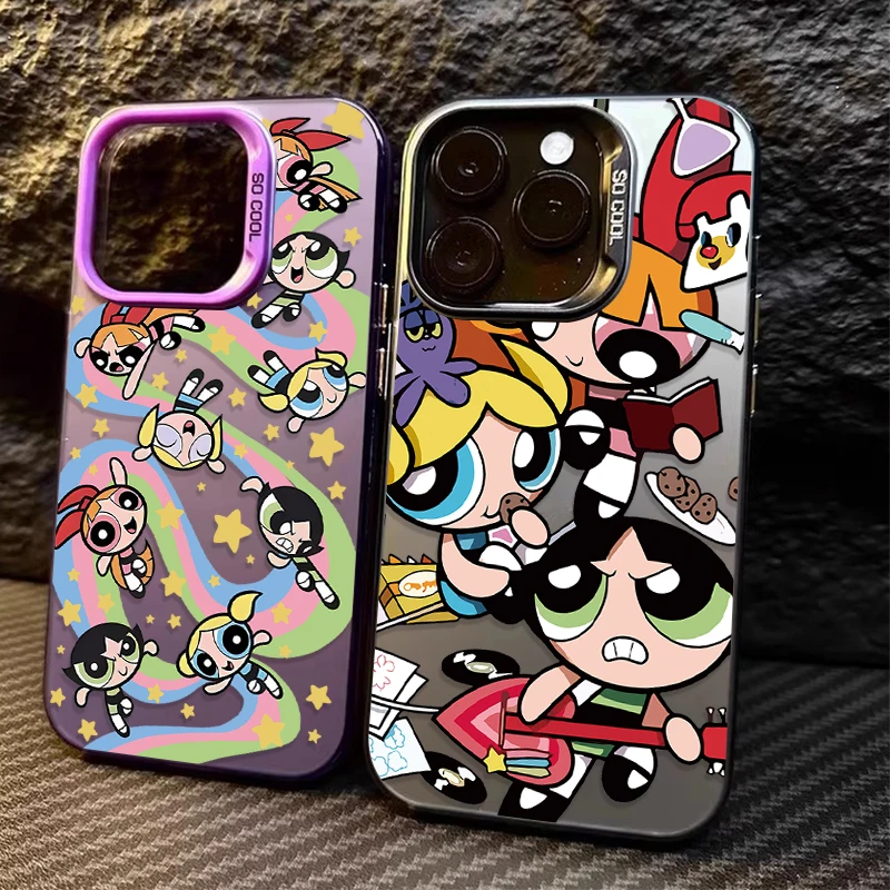 حافظة لطيفة للفتيات من P-Powerpuff لهاتف آيفون 17 16 15 14 13 12 11 Pro Max Plus 17 Air 16E X XR XS Max غطاء ممتص للصدمات صلب #1