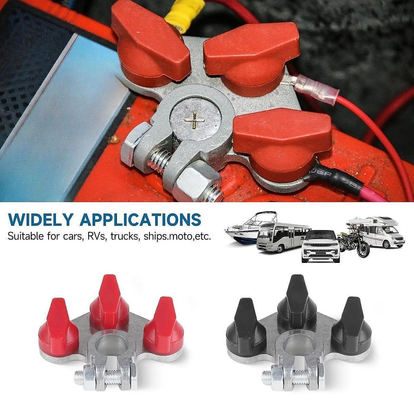 

2Pcs Multi Connection Top Post Battery Terminals Nylon Nuts for 12V Lights Simple Assembly Replace Parts Stainless Steel Bolt