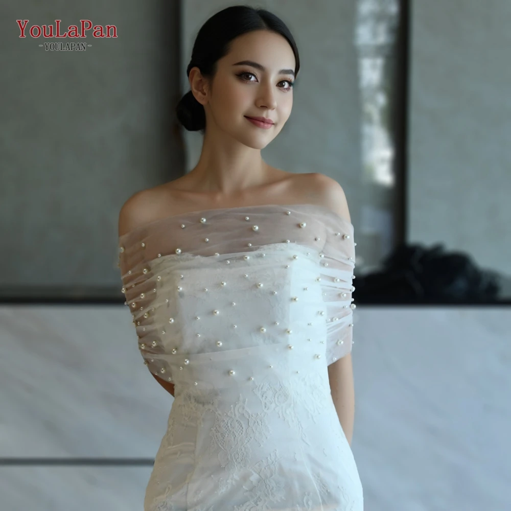 Yurapan vg73a pérola nupcial branco tule jaqueta elegante senhoras jaqueta casamento puff mangas destacáveis acessórios de casamento diy xale