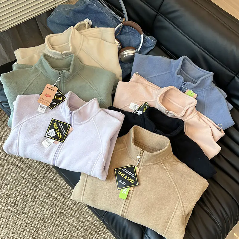 

Женская утепленная куртка с воротником-стойкой, двусторонняя флисовая, для активного отдыха, теплая повседневная одежда, с длинными рукавами, на молнии