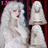 LM LM- mostrar título original ﻿ Pelucas de Cosplay blancas ombré onduladas de cuerpo largo, pelucas sintéticas resistentes al calor, pelucas naturales de Lolita de parte media para mujer