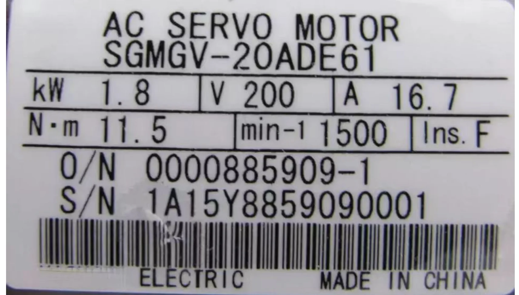 

New SGMGV-20ADE61 AC Servo Motor SGMGV20ADE61