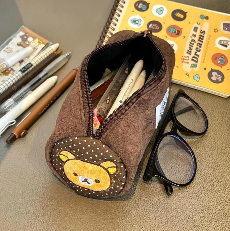 Rilakkuma Silindirik Kalem Kutusu Büyük Kapasiteli Sevimli Karikatür Ins Estetik Kırtasiye Depolama Çantası Lise Koleji İçin