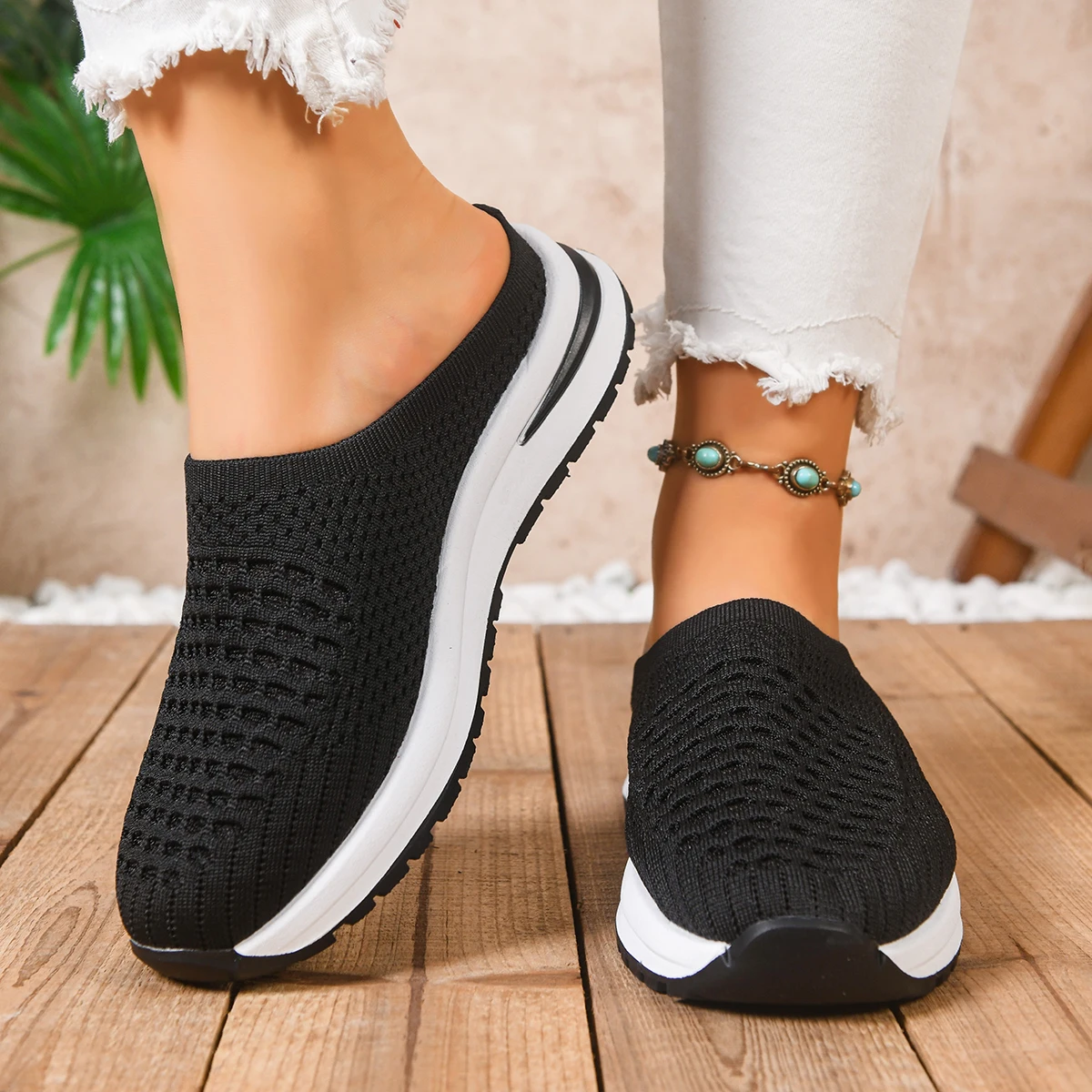

Women Casual Solid Color Sneakers Lightweight Knitted Slip-On Breathable Casual Shoes Outdoor Comfortable Women Zapatos De Muje