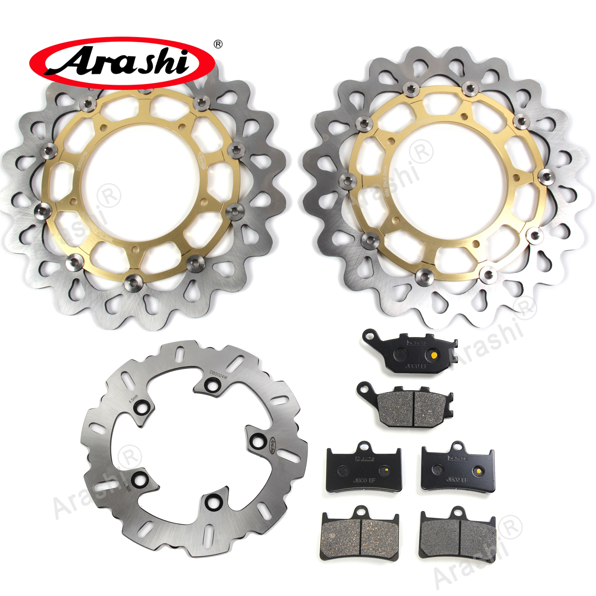 Arashi 1 Set CNC Floating Front Rear Brake Disc Rotors Brake Pads For YAMAHA YZF-R1 YZF R1 1000 2004 2005 Motorcycle Accessories