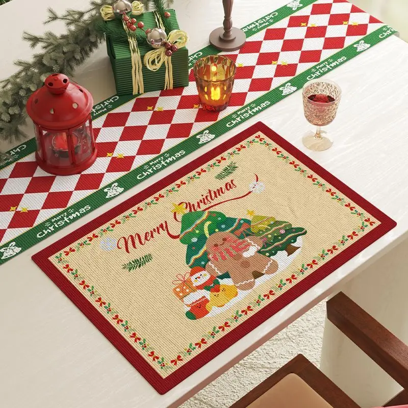 VIKAMA Christmas Reindeer Rabbit Snowflake Embroidered Placemat Dining Mat Table Setting Kitchen Decor Soft Durable Cozy Indoor