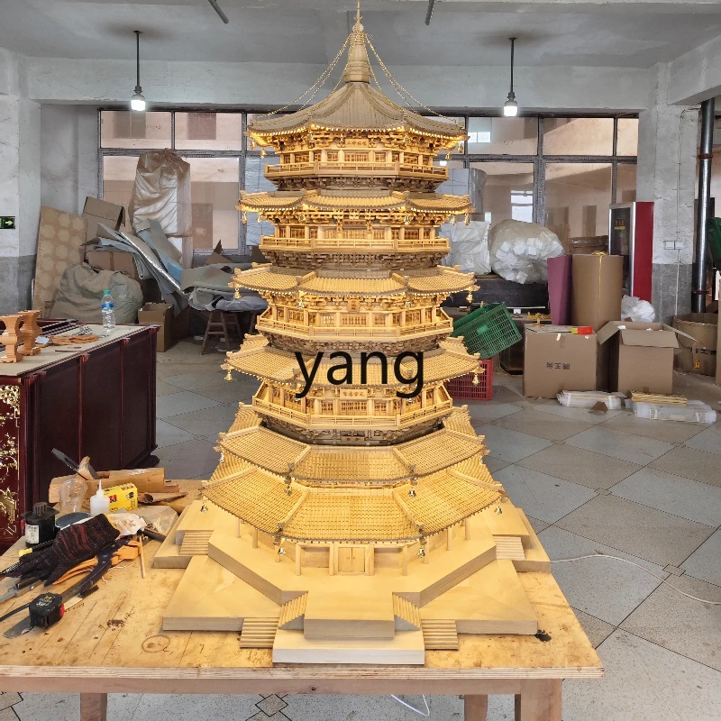 LMM Chinese Ancient Architecture Model Tower Gold Thread Ornament Gift