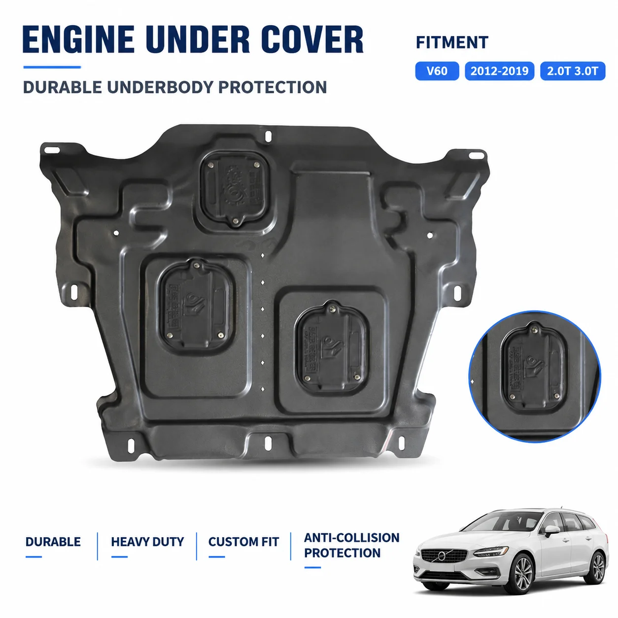Custom Fit Underbody Protection For Volvo V60 2012-2019 2.0T 3.0T Heavy Duty Anti Collision Design Road Debris Defense